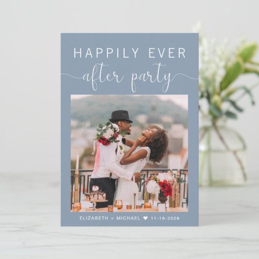 Invitation Dusty Blue Photo QR Code Mariage Réception (Debout devant)