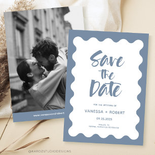 Invitation Dusty Blue Photo Script Enregistrer La Date