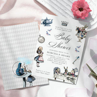 Invitation Dusty Blue & Pink Alice in Wonderland Baby shower