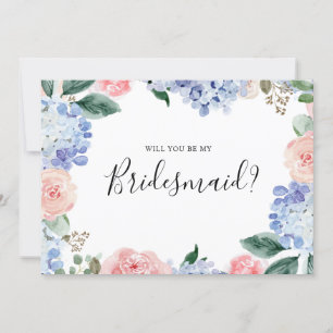 Invitation Dusty Blue Pink hydrangeas Bridesmaid Proposition