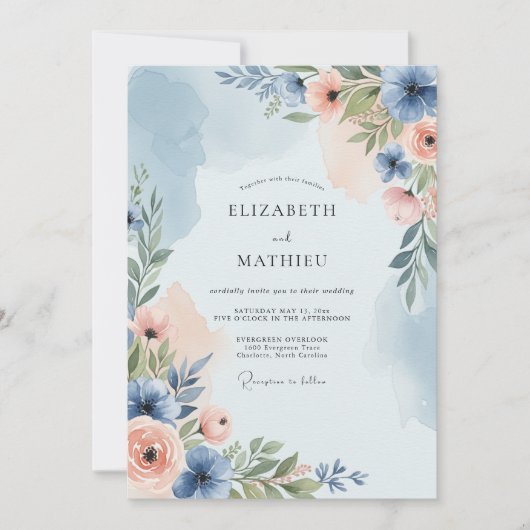 Invitation Dusty Blue Poetic Spring Wedding (Devant)