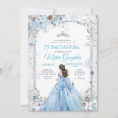 Invitation Dusty Blue Princess Floral Winter Snow Quinceañera (Devant)