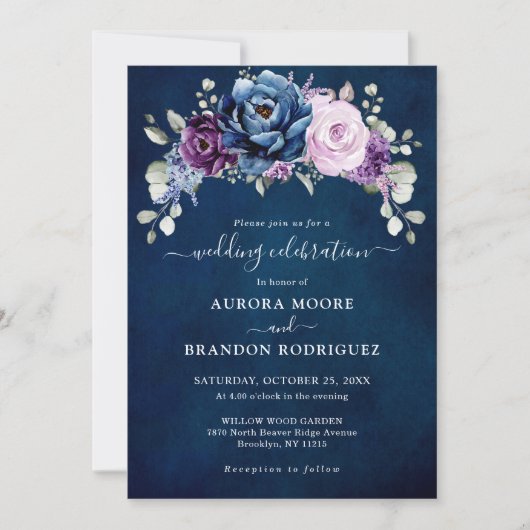 Invitation Dusty Blue Purple Lilac Mariage Célébration Invita (Devant)
