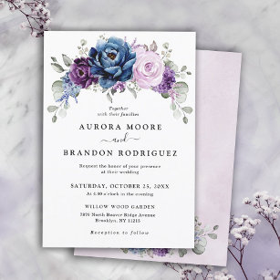Invitation Dusty Blue Purple Navy Lilac Blooms Mariage