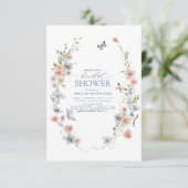 Invitation Dusty Blue QR Code Fleur sauvage Fête des mariées (Debout devant)