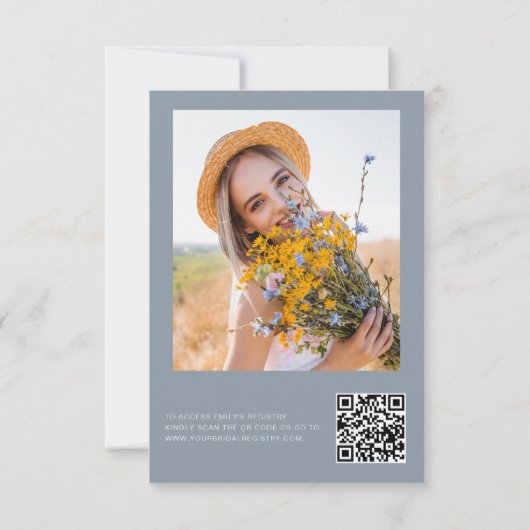 Invitation Dusty Blue QR Code Fleur sauvage Petals & Prosecco (Dos)