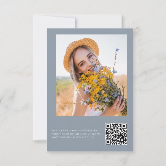 Invitation Dusty Blue QR Code Fleur sauvage Photo (Dos)