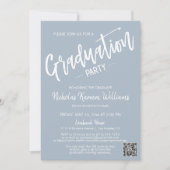 Invitation Dusty Blue QR Code moderne Photo Graduation Party (Devant)