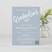 Invitation Dusty Blue QR Code moderne Photo Graduation Party (Debout devant)
