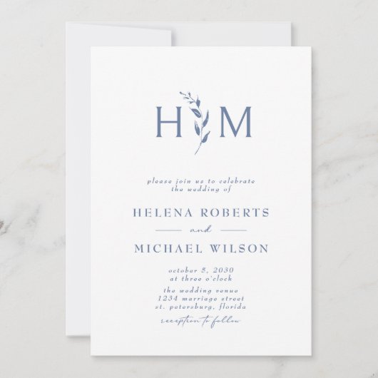 Invitation Dusty Blue QR Code RSVP Mariage de monogramme bota (Devant)