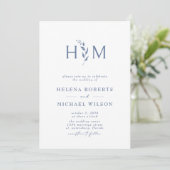 Invitation Dusty Blue QR Code RSVP Mariage de monogramme bota (Debout devant)