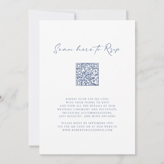 Invitation Dusty Blue QR Code RSVP Mariage de monogramme bota (Dos)