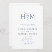 Invitation Dusty Blue QR Code RSVP Mariage de monogramme bota (Devant / Derrière)