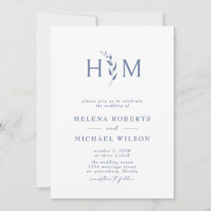 Invitation Dusty Blue QR Code RSVP Mariage de monogramme bota