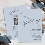 Invitation Dusty Blue QR Code Tout en un mariage élégant<br><div class="desc">Dusty Bleu Élégant Script QR Code Tout En Un Simple Minimaliste Carte Faire-part de mariage. Célébrez votre journée spéciale avec cette belle et élégante carte de faire-part de mariage pour embellir votre occasion spéciale. Tous les textes sont pré-arrangés pour que vous personnalisiez facilement et rapidement avec vos propres détails. Si...</div>