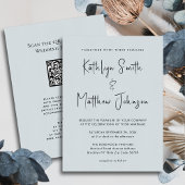 Invitation Dusty Blue QR Code Tout en un Mariage moderne