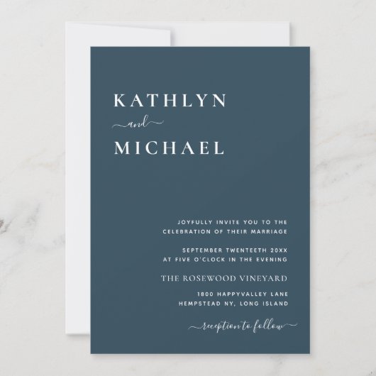 Invitation Dusty Blue QR Code Tout en un Mariage moderne chic (Devant)
