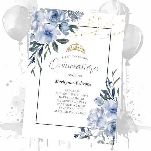 Invitation Dusty Blue Quinceañera