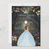 Invitation Dusty Blue Quinceañera 15 Anos Fores Fleurs Or (Devant)