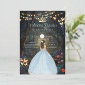 Invitation Dusty Blue Quinceañera 15 Anos Fores Fleurs Or (Debout devant)