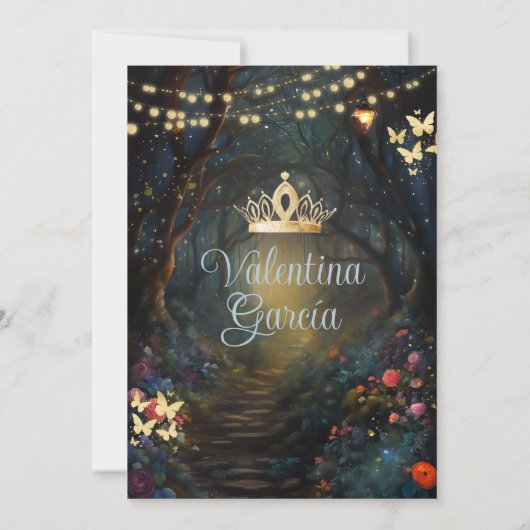 Invitation Dusty Blue Quinceañera 15 Anos Fores Fleurs Or (Dos)