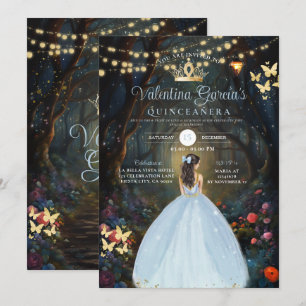 Invitation Dusty Blue Quinceañera 15 Anos Fores Fleurs Or