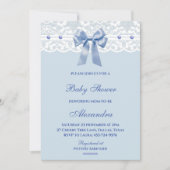 Invitation Dusty Blue Regency Bow Pearl Lace Baby shower (Devant)
