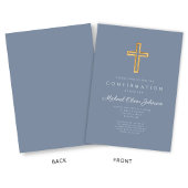 Invitation Dusty Blue Religious Wood Cross Boy Confirmation d