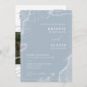 Invitation Dusty Blue Retro Voyage QR Code Mariage photo (Devant / Derrière)