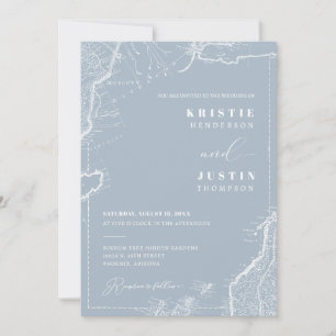 Invitation Dusty Blue Retro Voyage QR Code Mariage photo