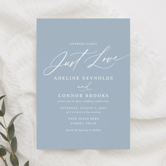 Invitation Dusty Blue Rien de fantaisie Juste Amour Mariage
