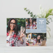 Invitation Dusty Blue RN Nursing 3 Photo Graduation Party (Debout devant)