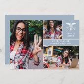 Invitation Dusty Blue RN Nursing 3 Photo Graduation Party (Devant / Derrière)