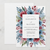 Invitation Dusty Blue Romantic Bloom Wedding (Devant / Derrière)