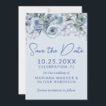 Invitation Dusty Blue Romantic Floral Enregistrer la date<br><div class="desc">Dusty bleu romantique floral sur bleu clair floral Enregistrer la carte Date. Nom,  date et information de la Personnaliser.</div>