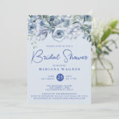 Invitation Dusty Blue Romantic Floral Fête des mariées (Debout devant)