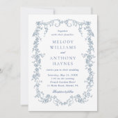 Invitation Dusty Blue Romantic French Floral Wedding  (Devant)