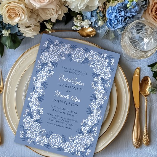 Invitation Dusty Blue Romantic Mariage