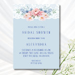Invitation Dusty Blue Romantic Rose Floral Fête des mariées d<br><div class="desc">Célébrez en style avec cette Invitation à la nuptiale en dentelle fleurie personnalisée, conçue pour ajouter une touche d'élégance intemporelle à votre journée spéciale. Fleurs bleues poussiéreuses entrelacées d'une végétation délicate, pivoines roses et blanches, ce design est magnifiquement accentué par des détails en dentelle blanche contre un arrière - plan...</div>