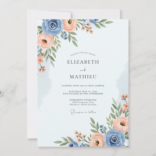 Invitation Dusty Blue Romantic Spring Wedding (Devant)