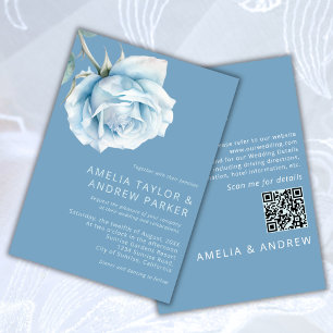 Invitation Dusty Blue Rose Aquarelle moderne Mariage floral