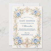 Invitation Dusty Blue Rose Baroque Baby Shower (Devant)