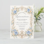 Invitation Dusty Blue Rose Baroque Quinceañera (Debout devant)