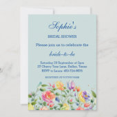 Invitation Dusty Blue rose brillant Rose Fête des mariées (Devant)