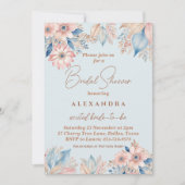 Invitation Dusty Blue rose Floral Boho Chic Fête des mariées (Devant)