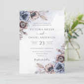 Invitation Dusty Blue Rose Floral Mariage botanique (Debout devant)