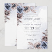 Invitation Dusty Blue Rose Floral Mariage botanique (Devant / Derrière)