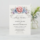 Invitation Dusty Blue Rose Gold Coral violet Mariage (Debout devant)