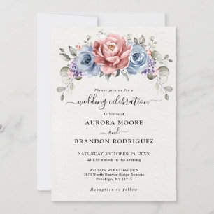 Invitation Dusty Blue Rose Gold Coral violet Mariage