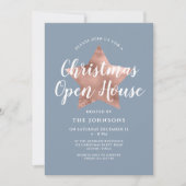 Invitation Dusty Blue Rose Gold Star Christmas Open House (Devant)